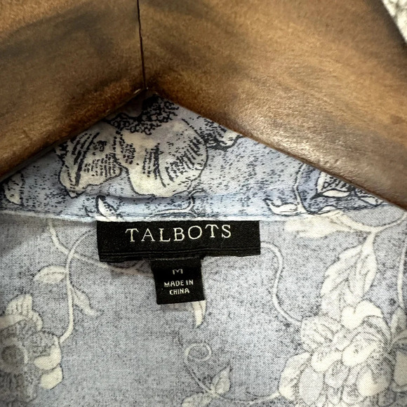 Talbots Button Up Pajama Top Womens Medium Blue Floral Long Sleeve Cotton - Picture 2 of 6